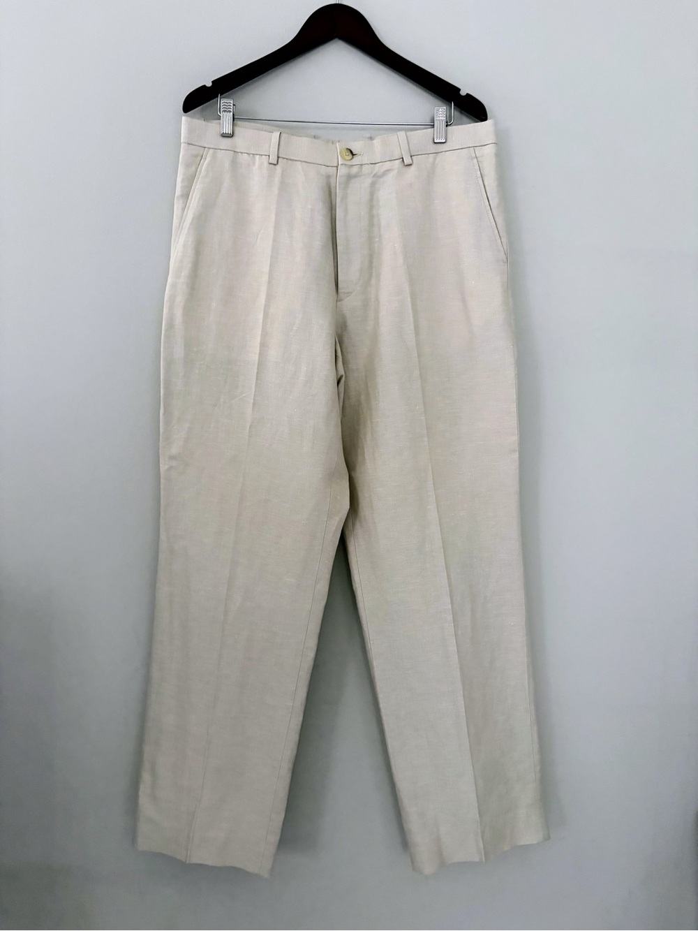 Men’s Linen-Blend Classic Fit Trouser Pants size 36/32 Cream Herringbone Neutral